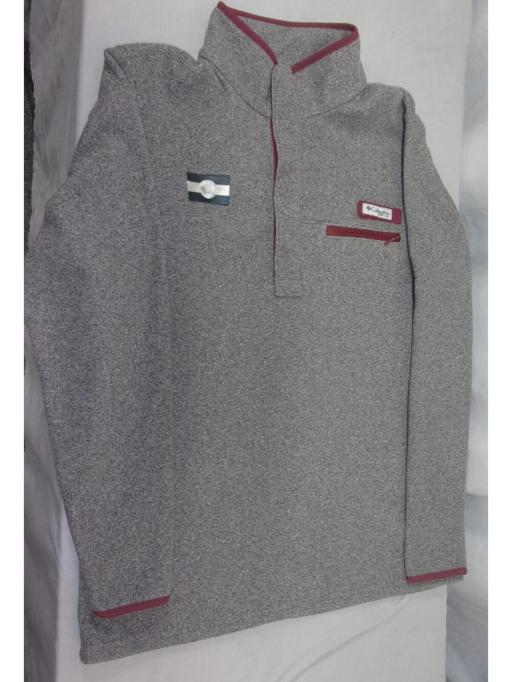 EUC DESIGNER COLUMBIA PFG 1/4 BUTTON LS PULLOVER GRAY SWEATER SIZE MEDIUM